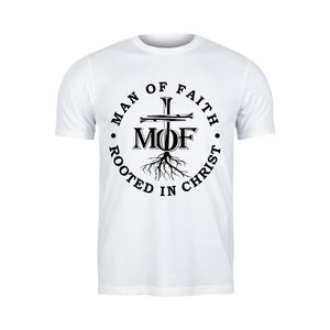Man of Faith Rooted in Christ mens tshirt, white or burgandy christian apparel